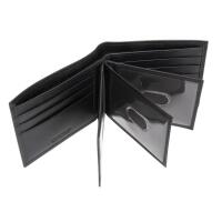 New R70 Slim Line Genuine Leather RFID Compact Trifold Wallet, Black, 2 Card Slots, Zip Pocket