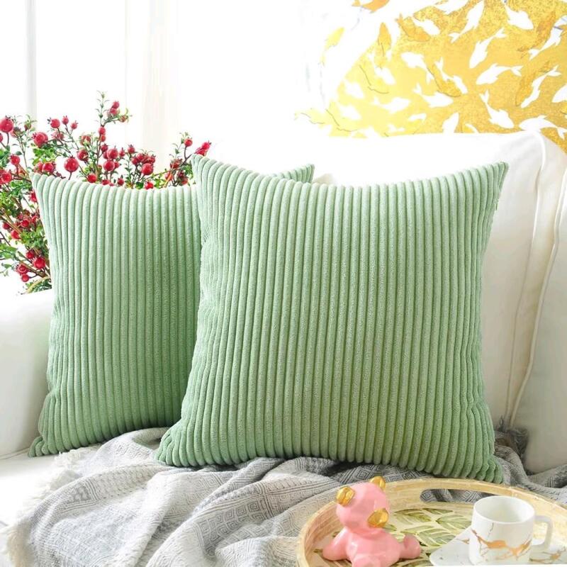 New 2-Pack MERNETTE 15.5" &times; 15.5", Corduroy Soft Decorative Square Throw Pillow Cover Cushion Covers Pillowcase, for Sofa Couch Bed Chair (Striped Bean Green) X00488G7PN