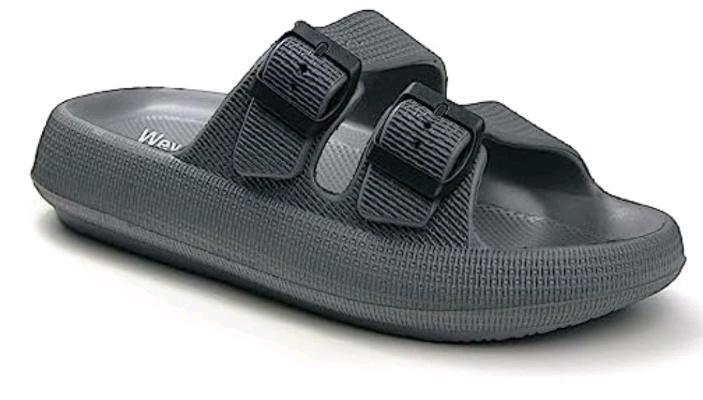 New Men&rsquo;s Size 12 / Women&rsquo;s Size 12.5 Weweya 2 Buckle Slide Sandals, Gray, , EVA, Model WA-F35-GY4445