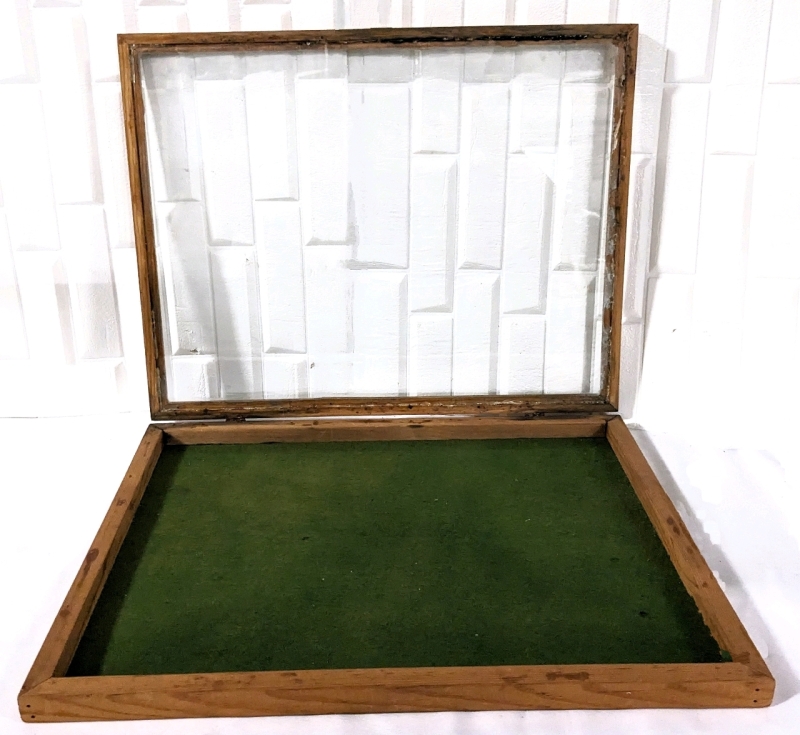 Low Profile Hinged Glass Top Wood Display Case (18.75" x 14.75" x 1.6")