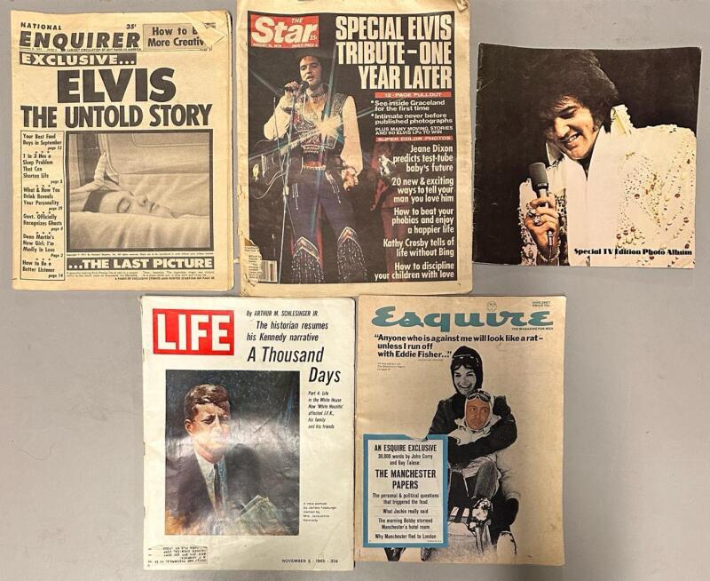 Vintage Elvis Presley Tribute, JFK & Jackie Kennedy, LIFE, Esquire, Tabloid Lot 1965&ndash;1978