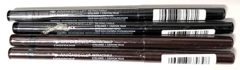 4 New ANNABELLE Retractable Eyeliners : 2&times; Jet Black, 2&times; Choco Chip