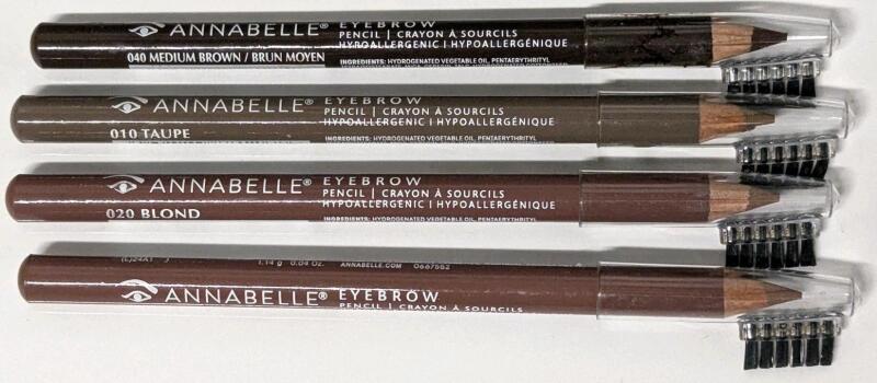 4 New ANNABELLE Eyebrow Pencils: 2&times; 020 Blonde, 010 Taupe, 040 Medium Brown