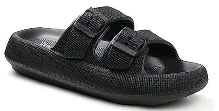 New Size 11-11.5 Men's Weweya Slides Sandals Black, , Double Buckle, Model WA-F35-BK4243, EVA Foam