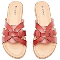 New Size 10W Women's Ataiwee Flat Slip-On Wide Women's Sandals, Brown