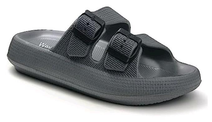New Size 8-9 Men's Waveway EVA Double Buckle Slide Sandals, Charcoal Grey, New in Original Packaging