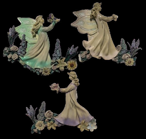 WMG 2005 Fairy Garden Wall Plaques Set of 3 &ndash; 11" Resin Fantasy Floral Home Decor