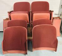 Vintage Auditorium Theater Row Seating - Floor Mount, Pink/Burgundy, Wood Arm, Row C, 4 Backs