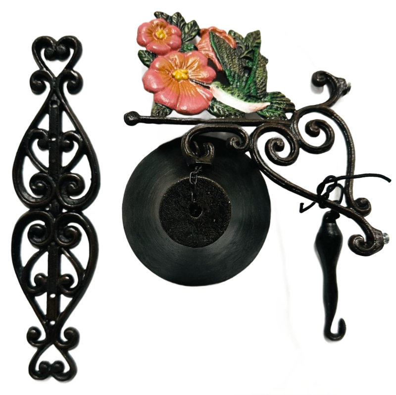 Cast Iron Door Bell with Floral Hummingbird Accent & Decorative Brackets - Transfer International Corp