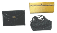 3 Vintage Women's Evening Clutch Bags &ndash; Black Patent, Gold Satin Rhinestone, Mini Beaded
