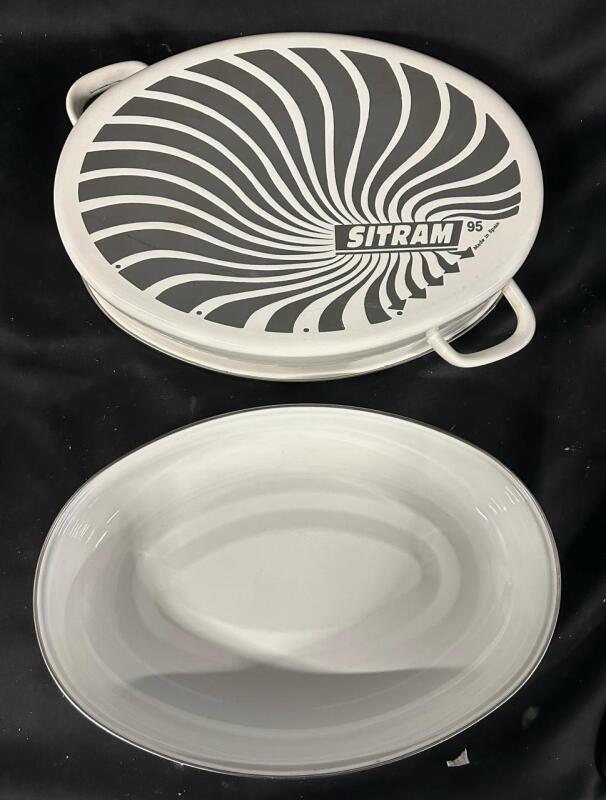Sitram Oval Enameled Roasting Pan 5-6 Qt, Black Non-Stick, Retro Swirl Design, Made in France