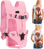 New Dog Size LG PetBonus Pink Pet Front Carrier Backpack, Polyester Mesh, Fits Pets Up to 35 lb, Adjustable Straps, Stock Photo Added