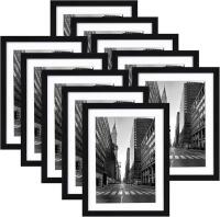 New 10-Pack 5x7 Inch Black Picture Frames, Wall-Mount, Includes Hanging Hardware, New in Box