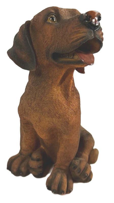 Realistic Resin Dog Figurine - Brown Sitting Puppy, Made in China, 8" Decorative Statue