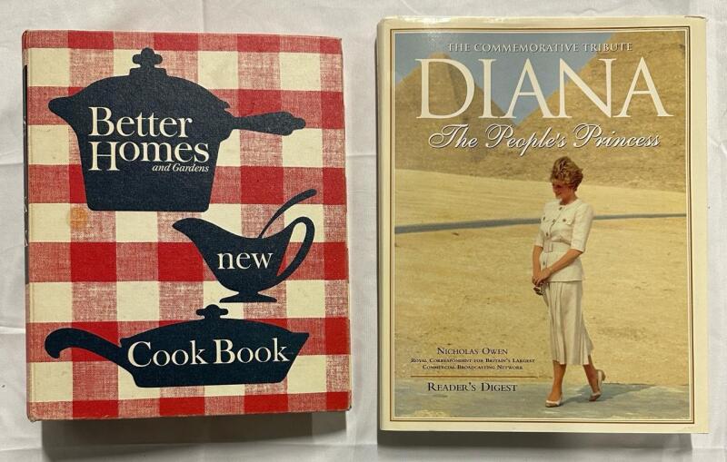 2 Vintage Hardcover Books, Better Homes & Gardens Cook Book Binder & Diana Tribute, Reader's Digest