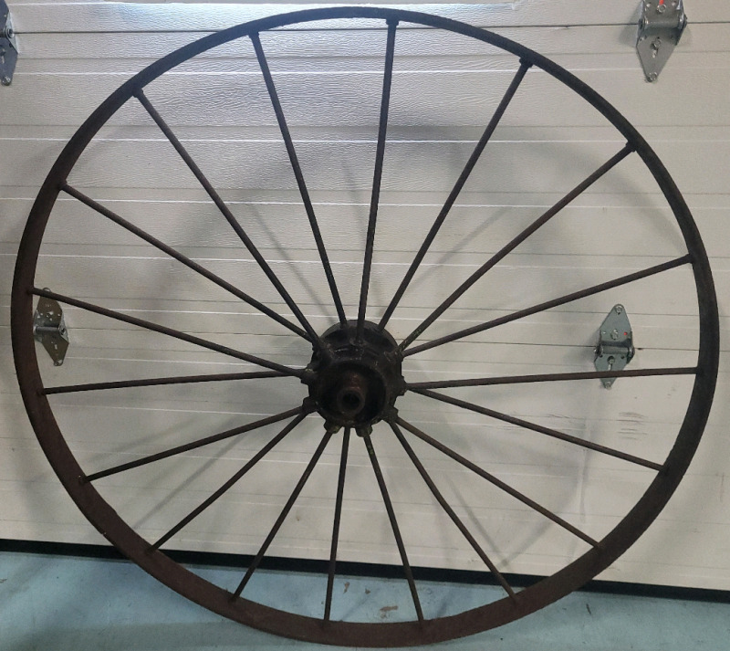 Antique Metal Tractor Wheel , 50 1/4" Diameter & 2.5" Wide - Garden Art