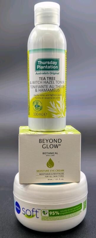 New NIVEA Soft Moisturizing Cream, Thursday Plantation Tea Tree Witch Hazel Toner & Beyond Glow Moisture Eye Cream