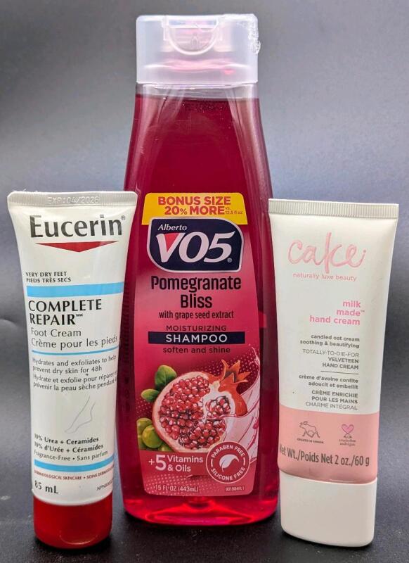 [Exp 04/2026] New Eucerin Complete Repair Foot Cream, V05 Pomegranate Bliss Shampoo & Cake Milk Made Hand Cream