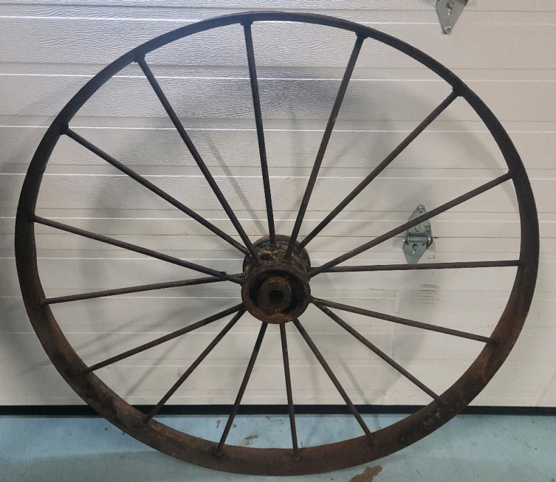 Antique Metal Tractor Wheel , 47.5" Diameter & 4" Wide - Garden Art