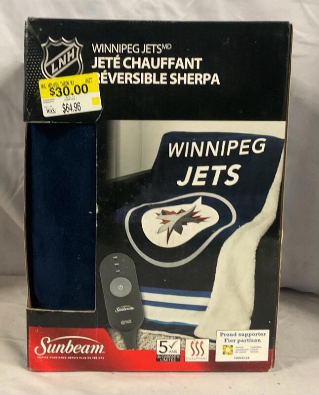 New SunBeam Winnipeg Jets Electric Reversible Sherpa Throw Blanket