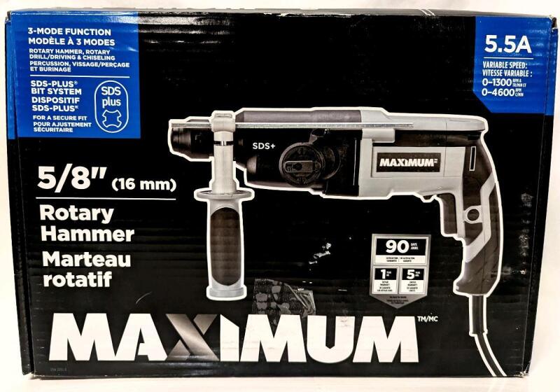 [Light Wear] MAXIMUM 5.5A Corded Variable Speed Rotary Hammer Drill with Auxiliary Handle & SDS+, 5/8-in. 054-2092-0, Tested For Power, Retails $179.99 New