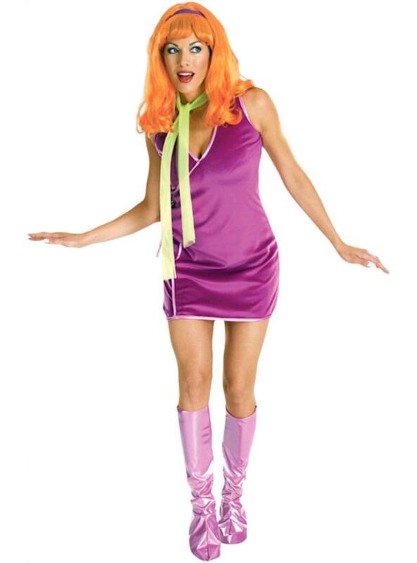 New O/S Women's (Fits Up To Size 12) SCOOBY DOO Daphne Blake Costume: Dress, Neck Scarf. Wig & Boot Covers
