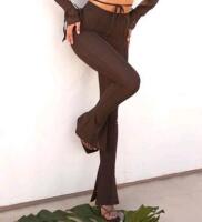 New Size XS Women's MISTRESS ROCKS LA CHR2529 Calm Cocoa Mesh Flare Bottoms With Slits At Heel