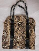 Ecko Unltd. Faux Snakeskin Tote Bag, Black Handles, Gold Hardware, 13x12x4 in, Zipper Closure
