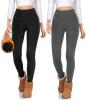 New Adult O/S (SM) Grey+Black Darkterror 2-Pack Fleece Lined Leggings for Women Thermal Tummy Control High Waist Winter Warm Workout Tights