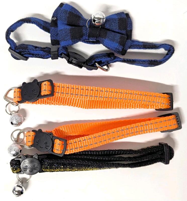 3 New Cat Collars, with Adjustable Breakaway Bowtie and Sliver Bell, for Small Dogs and Cats Neck Approx 7.8"-10.2"