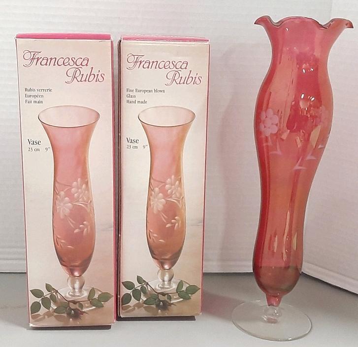 3 New Franscesa Rubis Glass Vases