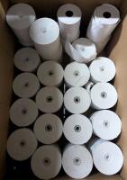 25 Receipt Paper Rolls. 23 are New. 3" Wide, 3" Across. Unrolled Lengths Unknown.