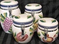 4 Tuscano Orchard Hand-Painted Ceramic Canisters 5.5" to 9.5" Tall