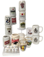 15 Vintage Mini Stoneware Tankards (Includes 2&times; West Germany) & Shot Glasses + 7 Teeny Weeny Miniature Ceramic Mugs With NAMES - 0.5" - 3.25" Tall