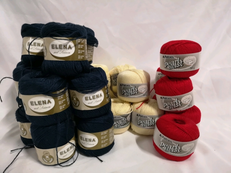 29 New Skeins of Yarn - Red, Navy, & Yellow