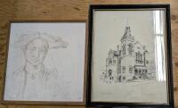 2 Vintage Lineworks. Proint of Town Hall St. Mary's. By Colin McQuirk. And a Hand Drawn Portrait. Town Hall Measures 15" by 12"
