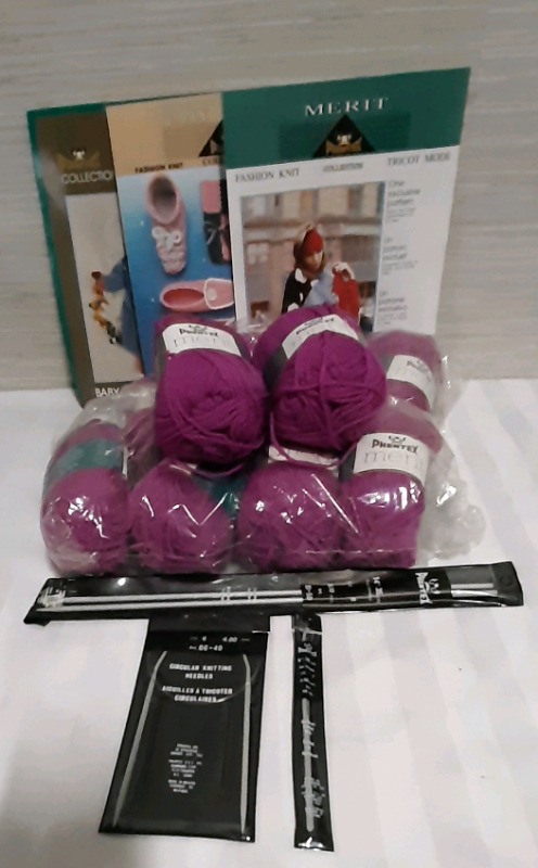 New 10 Skeins of Phentex Merit Yarn. Comes with 3 Assorted Patterns & Needles.