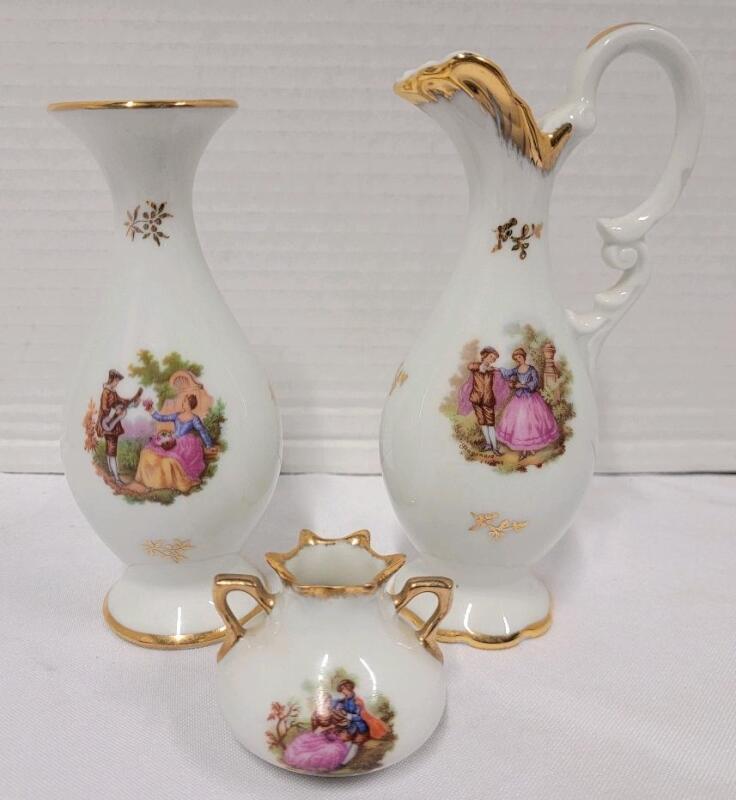 Three (3) Limoges Porcelain Miniature Vases . Measures 1 ⅝" to 5 ⅝" tall