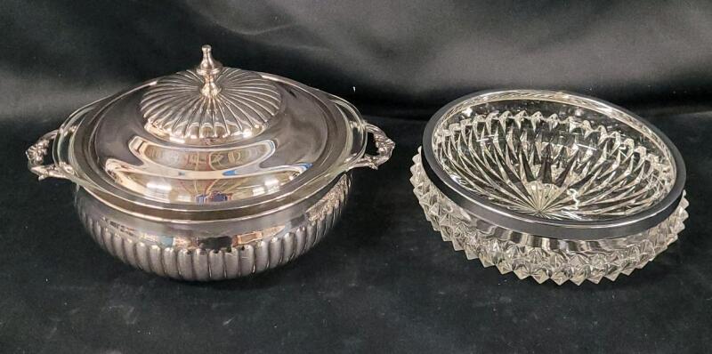 Vintage Pyrex Serving Dish w/Lid & Cut Glass Bowl .