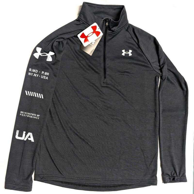 New Size YLG Boy's UNDER ARMOUR Loose Fit Athletic Quarter-Zip Long-Sleeve Top