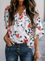 New Size SM Women's AOISAGULA Women&rsquo;s Drape V Neck Blouses 3/4 Sleeve Tops Chiffon Elegant Shirts for Summer Business Casual GreenRed