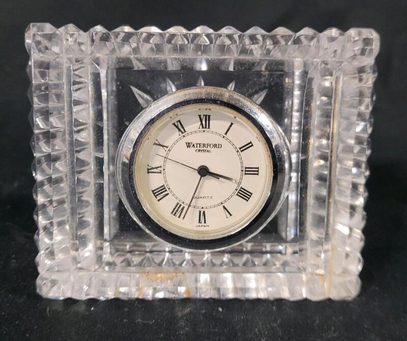 Waterford Crystal Mini Mantle Quartz Clock . Measures 3"&times;2.5"&times;1" . Requires battery