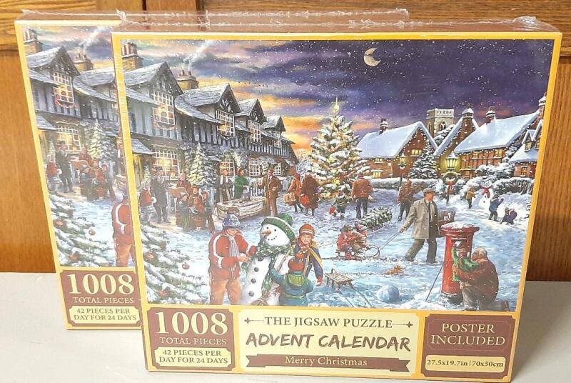 2 New 1008 Piece Christmas Jigsaw Puzzle Advent Calendar, 24 Days, 27.5"x19.7", Poster Included