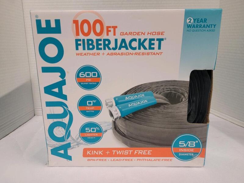 New - AquaJoe 100ft. Fiberjacket Garden Hose , Kink & Twist Free . 5/8" Inside Diameter . 600 PSI Burst Rate