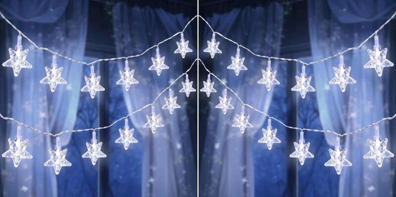 2 New Sets Qoosea Star String Lights 40 LED Hanging String Fairy Light Strands, Waterproof With 8 Lighting Modes, 6M Long Each