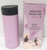 New PEAKVIL 12oz Insulated Travel Mug, Pink, Stainless Steel, Leak/Rust Proof, 8hr Hot, 14hr Cold