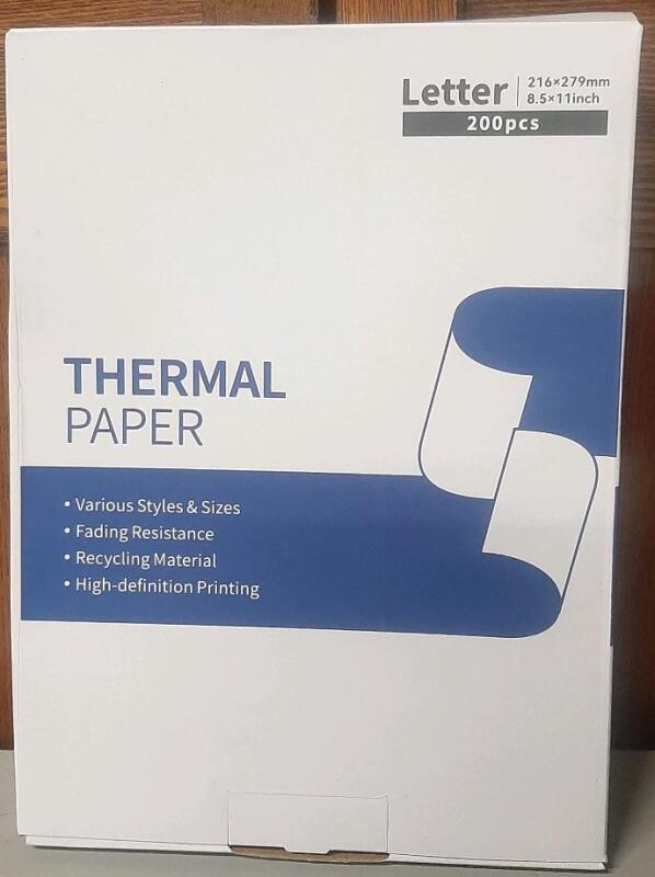 New 200 Sheets Letter Size Thermal Printer Paper, 8.5"x11", Model Q322-DR2-RMS1810-LTRMB, UKCA