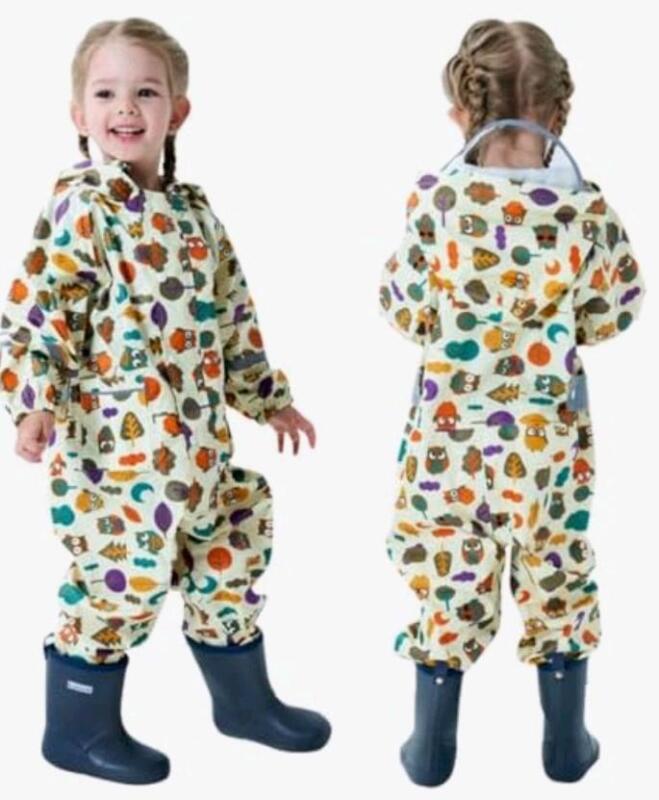 New sz XL (7-9yrs) Kids Rain Suit Girls Boys Rain Suit One Piece Raincoat Waterproof Rain Jacket Lightweight Hooded Jumpsuit