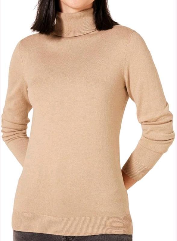 New sz Medium Women's Amazon Essential Standard Lightweight Turtleneck Sweater, Camel Heather