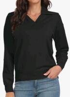 New sz L Women's PrinStory Long Sleeve Knitted with Lapel Collar V-Neck Sweatshirt